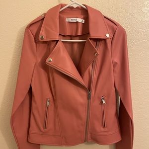 PINK CLASSIC FLAUX LEATHER MOTO JACKET